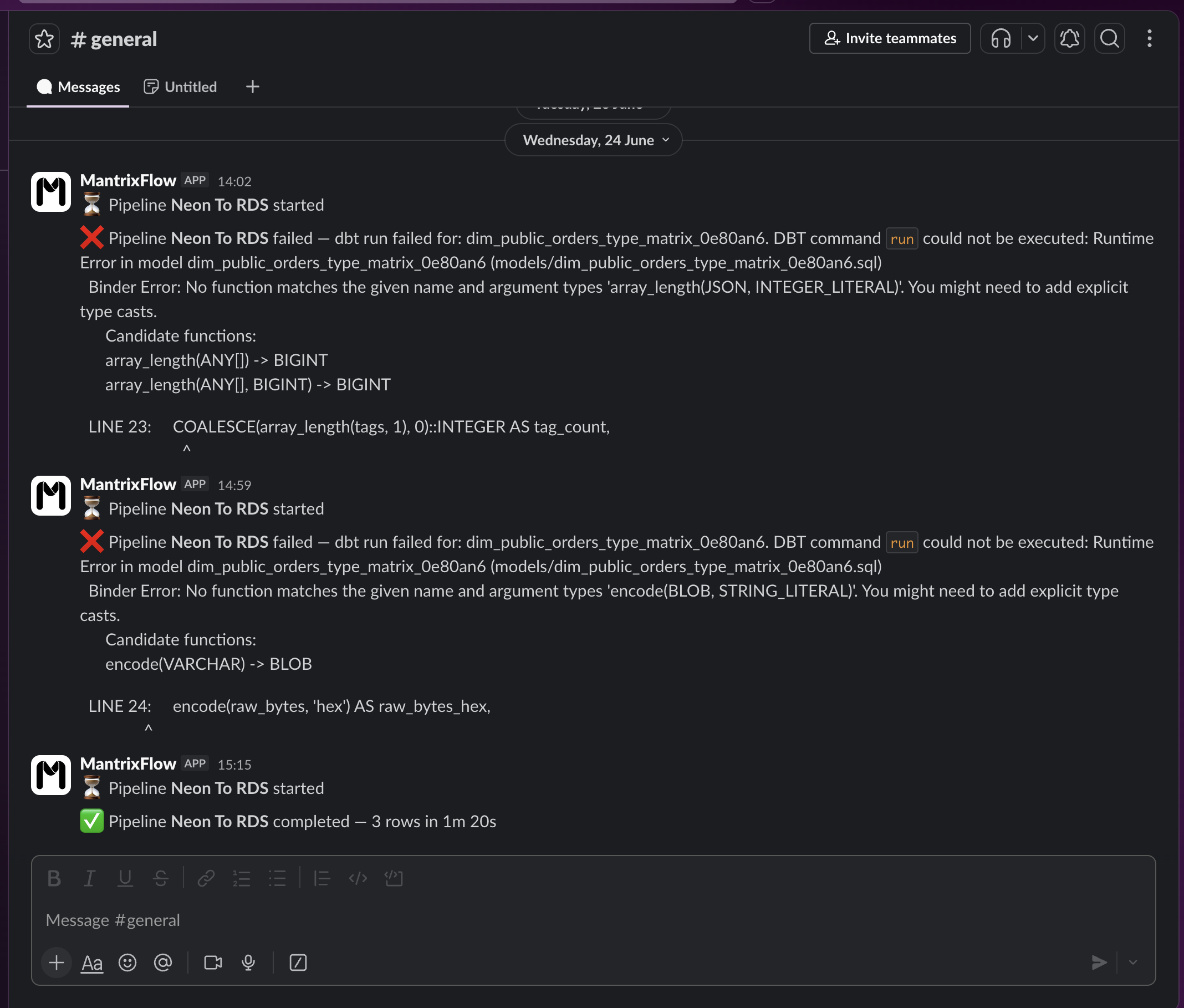 Slack pipeline run notifications